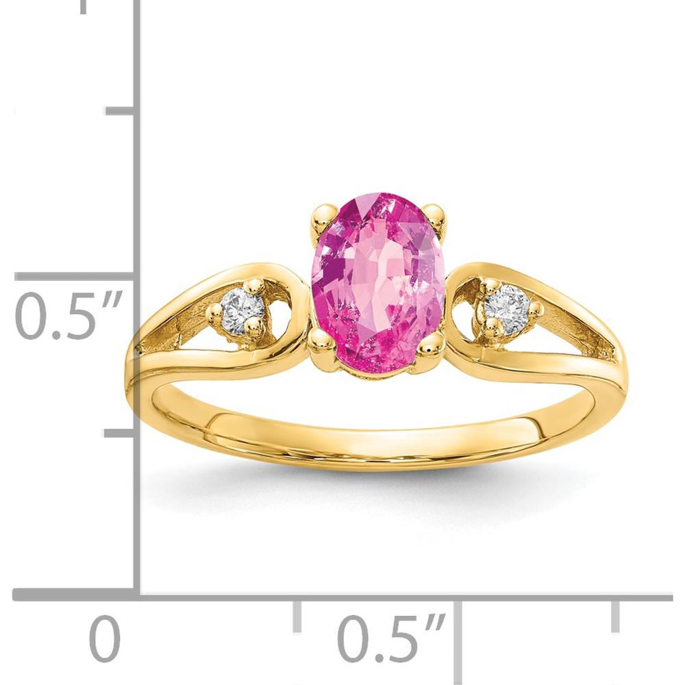 14K Yellow Gold Oval Pink Sapphire and Diamond Accent Ring - 1.11 Carat Pink Sapphire, 0.025 Carat Diamond Total Weight by Monteluci Fine Jewelry