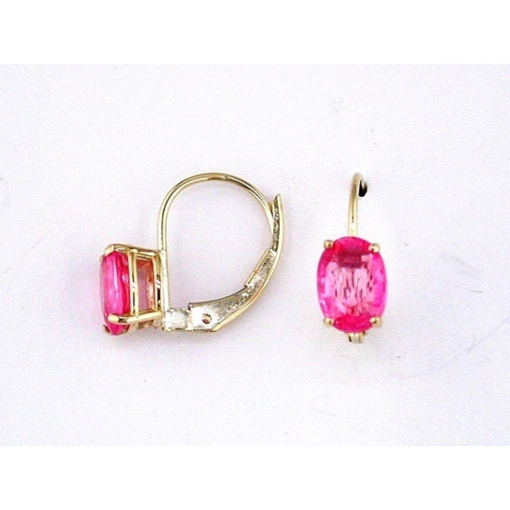 14K Yellow Gold Oval Pink Sapphire Drop Earrings with Secure Lever Backs - 1.90 Carat Total Sapphire Weight - Royal Jewelry