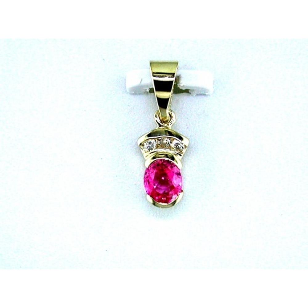 14K Yellow Gold Oval Pink Sapphire Pendant with Round Diamond Accents - 0.55 Carat Sapphire and 0.04 Carat Diamonds - Royal Jewelry