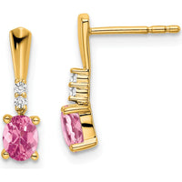 14K Yellow Gold Oval Pink Tourmaline and Diamond Dangle Earrings - 1.00 Carat Total Pink Tourmaline Weight, 0.04 Carat Total Diamond Weight by Oro Pregiato