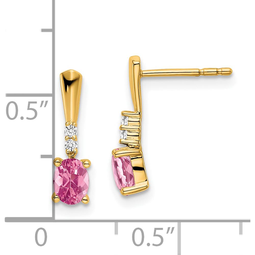 14K Yellow Gold Oval Pink Tourmaline and Diamond Dangle Earrings - 1.00 Carat Total Pink Tourmaline Weight, 0.04 Carat Total Diamond Weight by Oro Pregiato