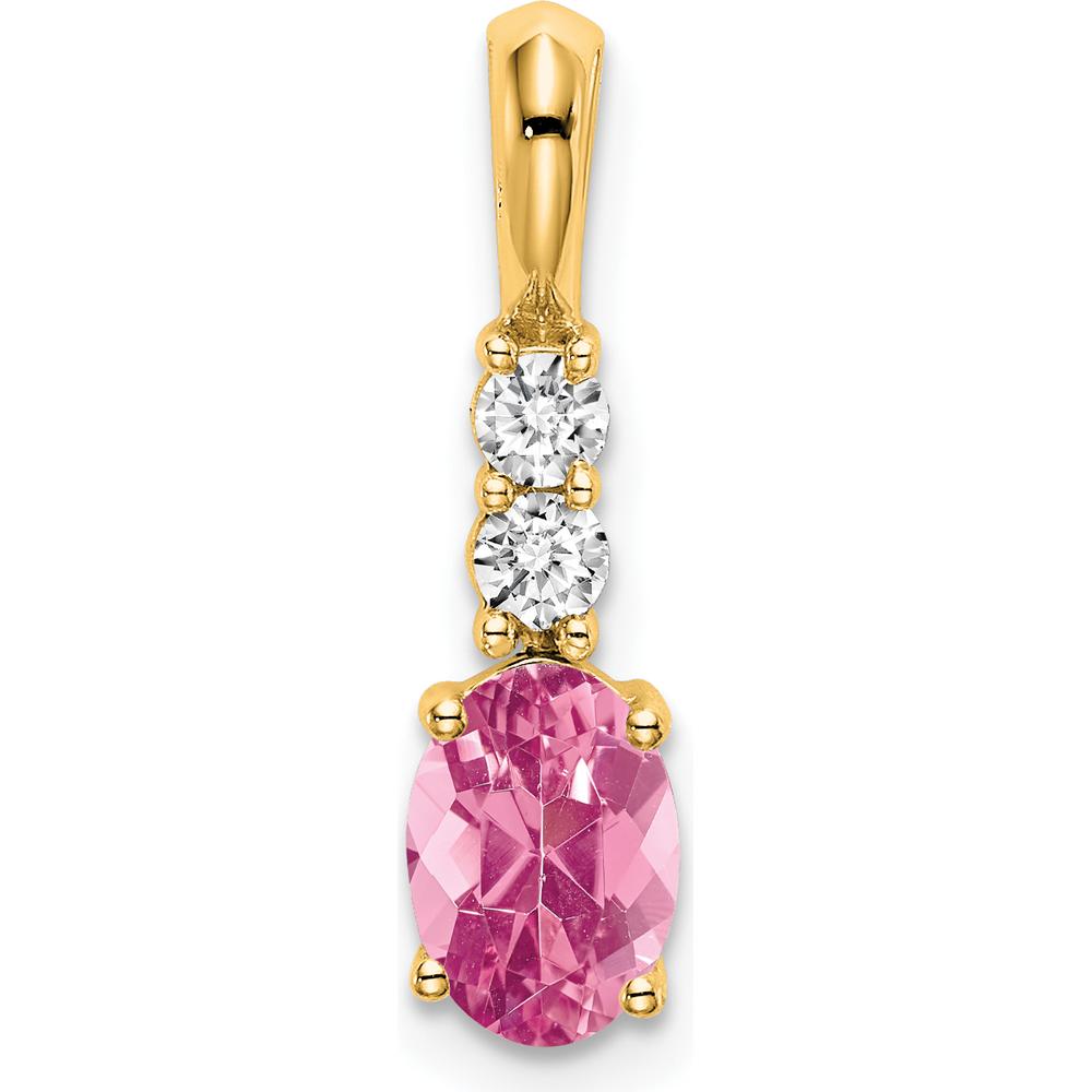 14K Yellow Gold Oval Pink Tourmaline and Round Diamond Pendant - 0.065 Carat Total Diamond Weight by Oro Pregiato