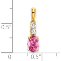 14K Yellow Gold Oval Pink Tourmaline and Round Diamond Pendant - 0.065 Carat Total Diamond Weight by Oro Pregiato