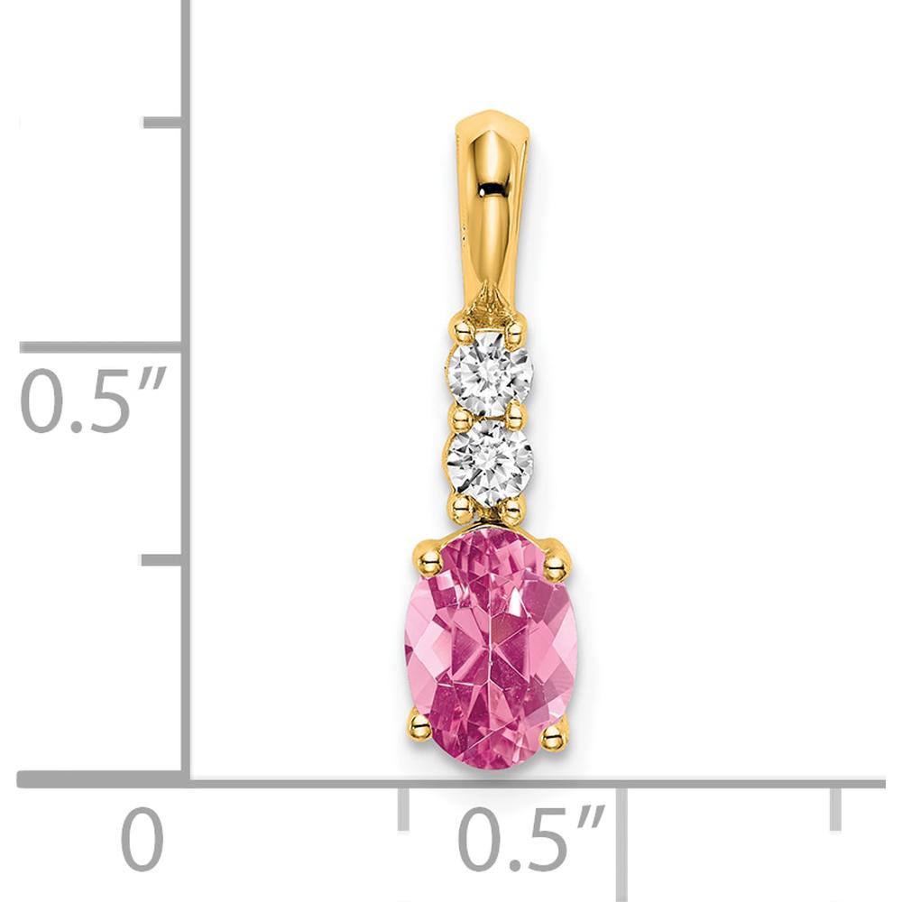 14K Yellow Gold Oval Pink Tourmaline and Round Diamond Pendant - 0.065 Carat Total Diamond Weight by Oro Pregiato