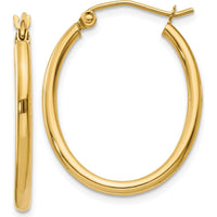 14K Yellow Gold Oval Polished Hoop Earrings - 17mm Length, 20mm Width by 0