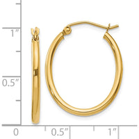 14K Yellow Gold Oval Polished Hoop Earrings - 17mm Length, 20mm Width by 0