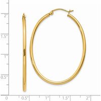 14K Yellow Gold Oval Polished Hoop Earrings - 28mm Length, 34.5mm Width by 0