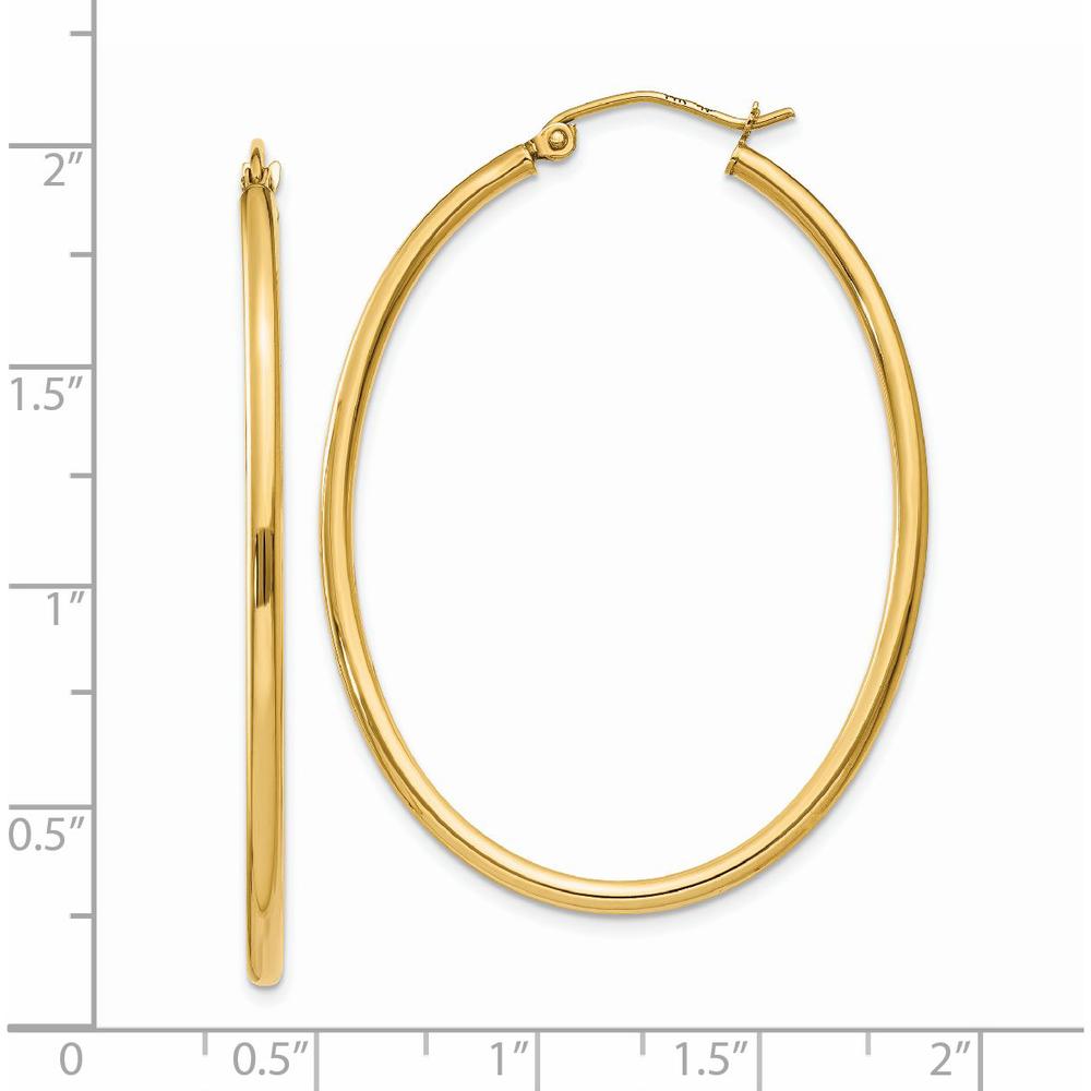 14K Yellow Gold Oval Polished Hoop Earrings - 28mm Length, 34.5mm Width by 0