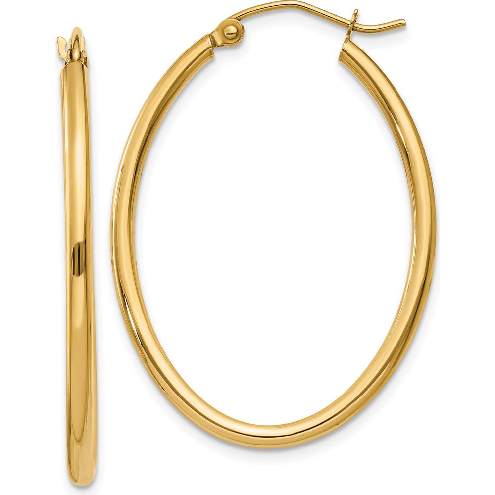 14K Yellow Gold Oval Polished Hoop Earrings - 33mm Length by 0