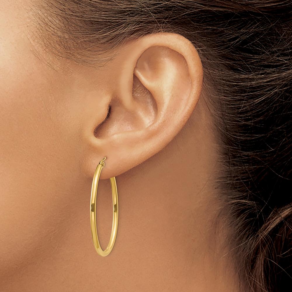14K Yellow Gold Oval Polished Hoop Earrings - 33mm Length by 0