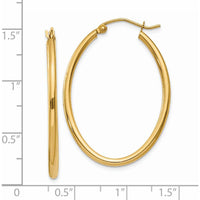 14K Yellow Gold Oval Polished Hoop Earrings - 33mm Length by 0