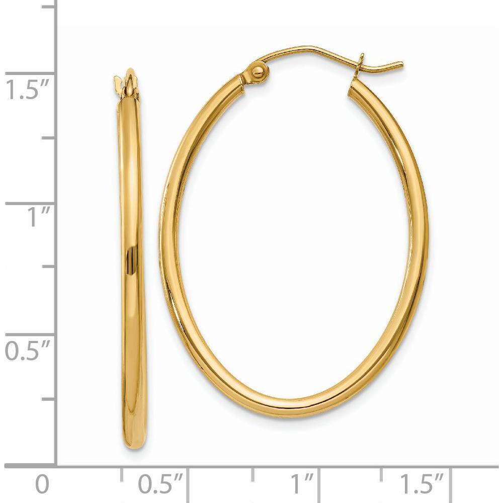 14K Yellow Gold Oval Polished Hoop Earrings - 33mm Length by 0