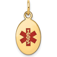 14K Yellow Gold Oval Red Enamel Medical Jewelry Pendant with Engravable Back - 21mm Total Length by Oro Pregiato
