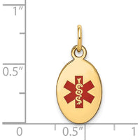 14K Yellow Gold Oval Red Enamel Medical Jewelry Pendant with Engravable Back - 21mm Total Length by Oro Pregiato