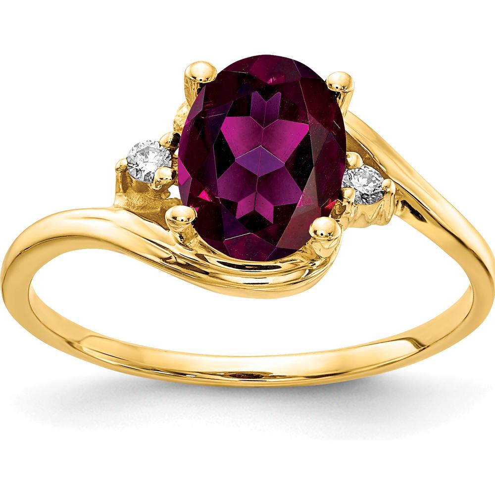 14K Yellow Gold Oval Rhodolite Garnet and Diamond Accent Ring - 1.65 Carat Garnet, 0.034 Carat Total Diamond Weight by Monteluci Fine Jewelry