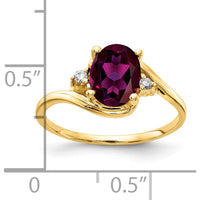 14K Yellow Gold Oval Rhodolite Garnet and Diamond Accent Ring - 1.65 Carat Garnet, 0.034 Carat Total Diamond Weight by Monteluci Fine Jewelry