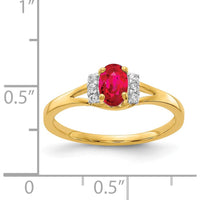 14K Yellow Gold Oval Ruby and Diamond 3-Stone Ring with 0.6 Carat Ruby and 0.07 Carat Total Diamond Weight by 0