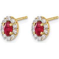 14K Yellow Gold Oval Ruby and Diamond Halo Earrings - 0.33 Carat Ruby, 0.01 Carat Diamond Total Weight by Monteluci Fine Jewelry