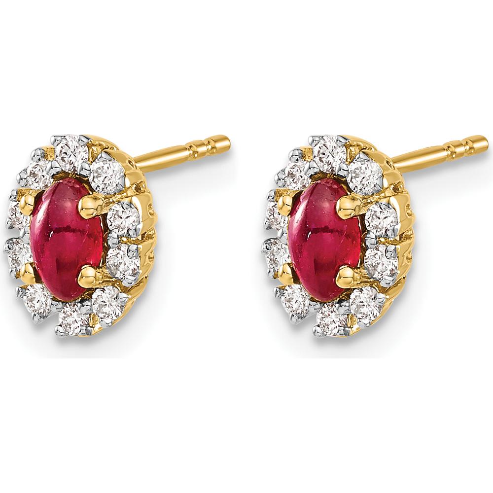 14K Yellow Gold Oval Ruby and Diamond Halo Earrings - 0.33 Carat Ruby, 0.01 Carat Diamond Total Weight by Monteluci Fine Jewelry