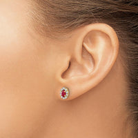 14K Yellow Gold Oval Ruby and Diamond Halo Earrings - 0.33 Carat Ruby, 0.01 Carat Diamond Total Weight by Monteluci Fine Jewelry