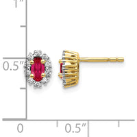 14K Yellow Gold Oval Ruby and Diamond Halo Earrings - 0.33 Carat Ruby, 0.01 Carat Diamond Total Weight by Monteluci Fine Jewelry