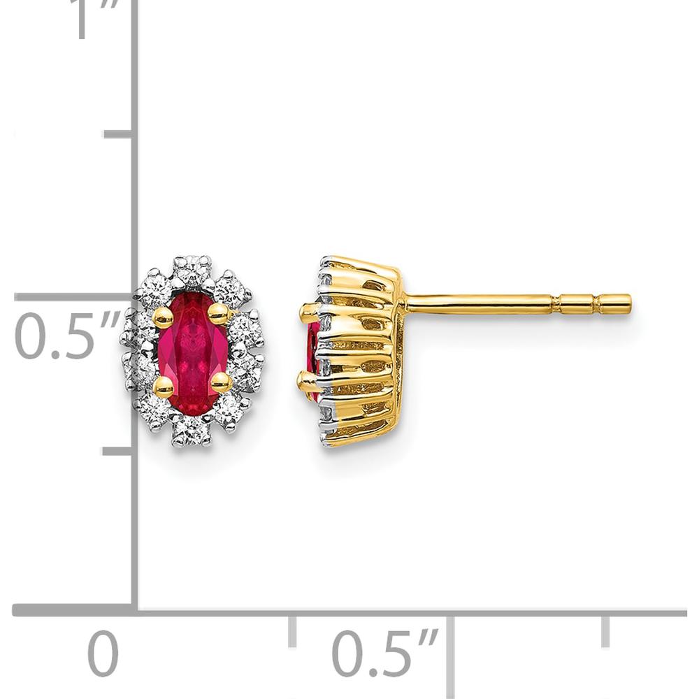 14K Yellow Gold Oval Ruby and Diamond Halo Earrings - 0.33 Carat Ruby, 0.01 Carat Diamond Total Weight by Monteluci Fine Jewelry