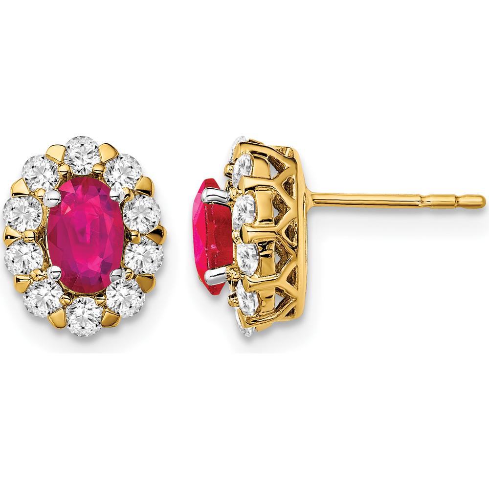 14K Yellow Gold Oval Ruby and Diamond Halo Post Earrings - 1.035 Carat Total Gem Weight by Monteluci Fine Jewelry