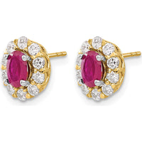 14K Yellow Gold Oval Ruby and Diamond Halo Post Earrings - 1.035 Carat Total Gem Weight by Monteluci Fine Jewelry