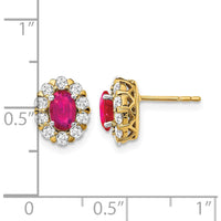 14K Yellow Gold Oval Ruby and Diamond Halo Post Earrings - 1.035 Carat Total Gem Weight by Monteluci Fine Jewelry