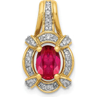 14K Yellow Gold Oval Ruby and Diamond Vintage Pendant - 0.91 Carat Ruby, 0.038 Carat Diamond by Lumare Gioia