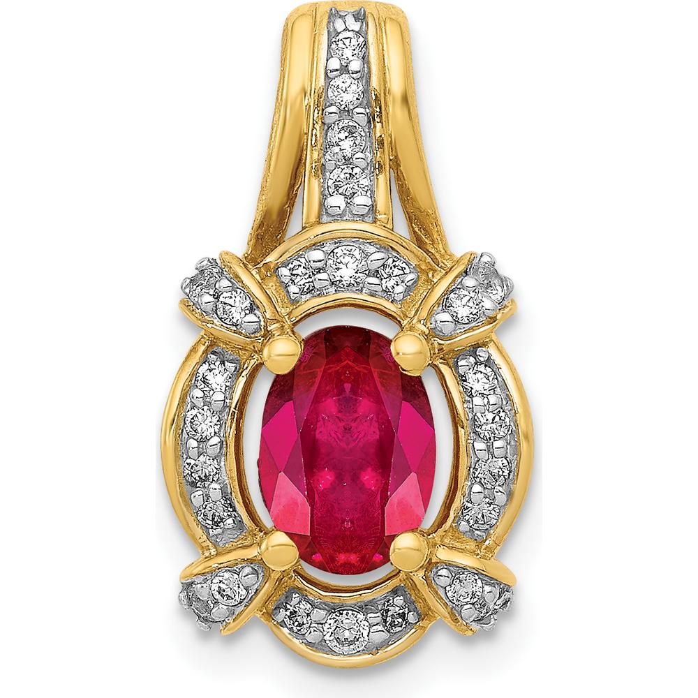 14K Yellow Gold Oval Ruby and Diamond Vintage Pendant - 0.91 Carat Ruby, 0.038 Carat Diamond by Lumare Gioia