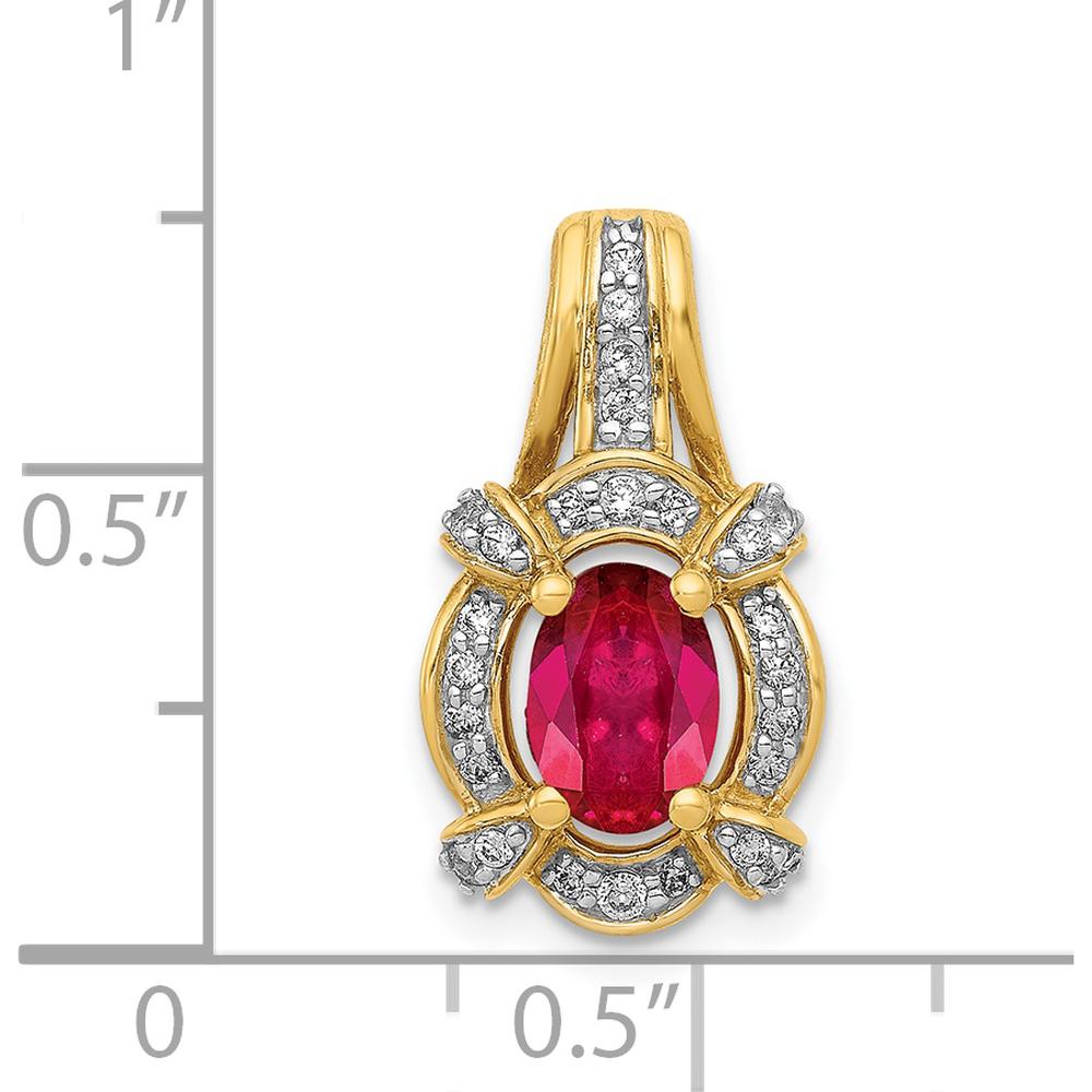 14K Yellow Gold Oval Ruby and Diamond Vintage Pendant - 0.91 Carat Ruby, 0.038 Carat Diamond by Lumare Gioia