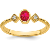 14K Yellow Gold Oval Ruby and Round Diamond Ring - 0.20 Carat Ruby, 0.04 Carat Diamonds by 0