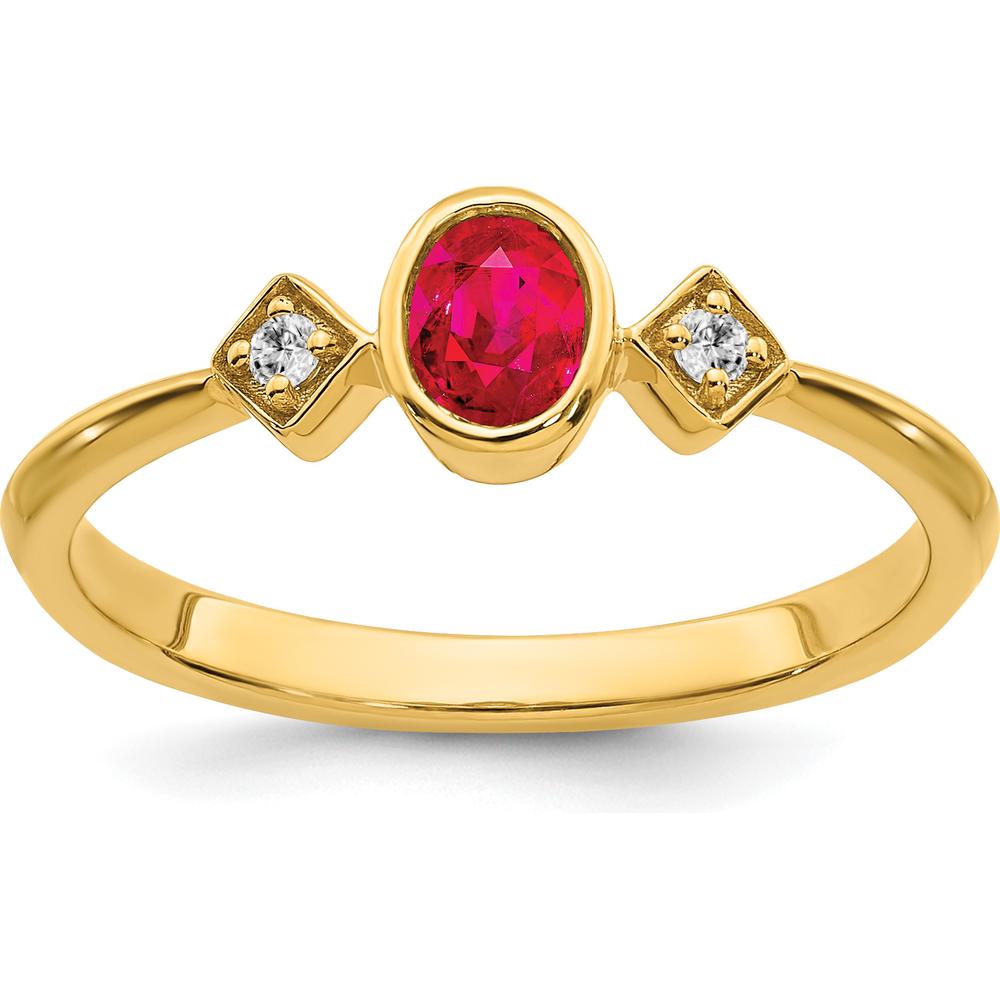 14K Yellow Gold Oval Ruby and Round Diamond Ring - 0.20 Carat Ruby, 0.04 Carat Diamonds by 0