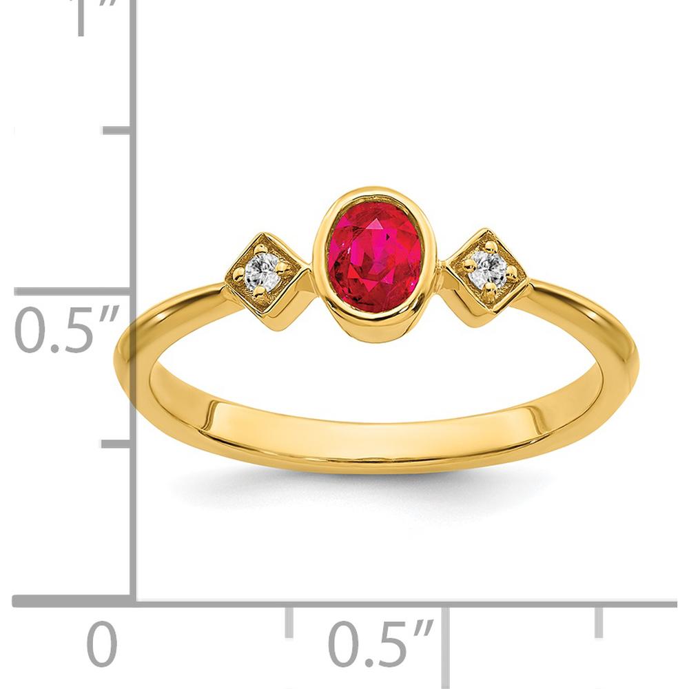 14K Yellow Gold Oval Ruby and Round Diamond Ring - 0.20 Carat Ruby, 0.04 Carat Diamonds by 0