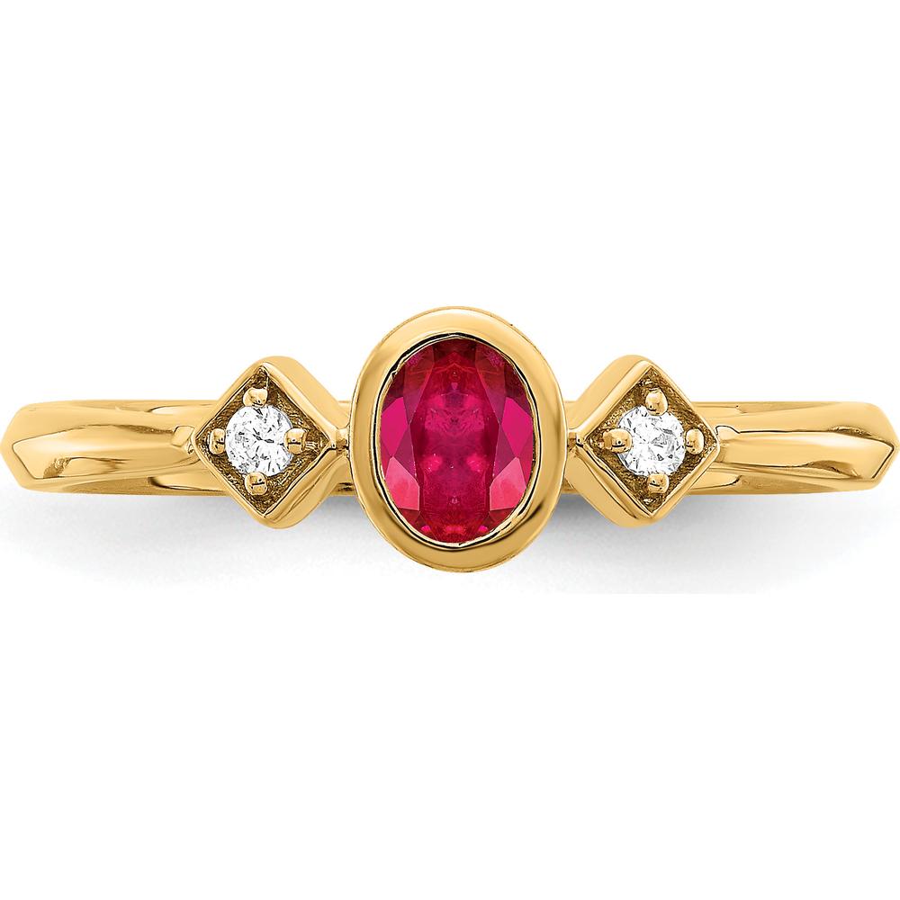 14K Yellow Gold Oval Ruby and Round Diamond Ring - 0.20 Carat Ruby, 0.04 Carat Diamonds by 0