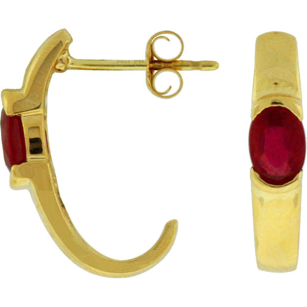 14K Yellow Gold Oval Ruby Earrings - 0.55 Carats Total Ruby Weight