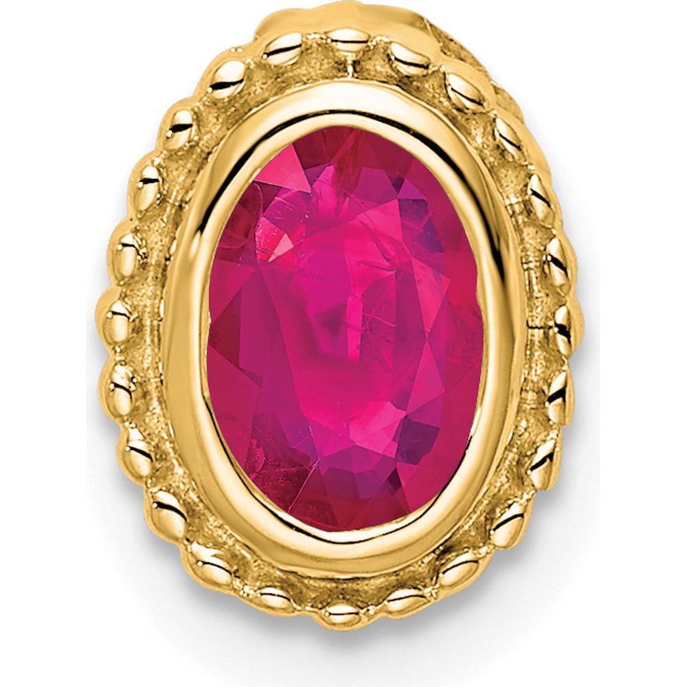 14K Yellow Gold Oval Ruby Pendant with Beaded Edge - 0.6 Carat Total Ruby Weight by Lumare Gioia