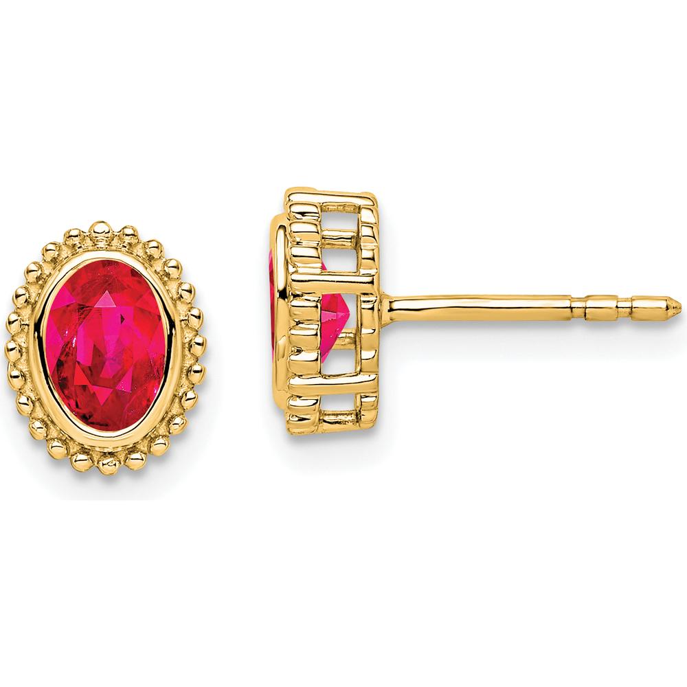 14K Yellow Gold Oval Ruby Post Earrings - 0.32 Carat Total Ruby Weight by Monteluci Fine Jewelry