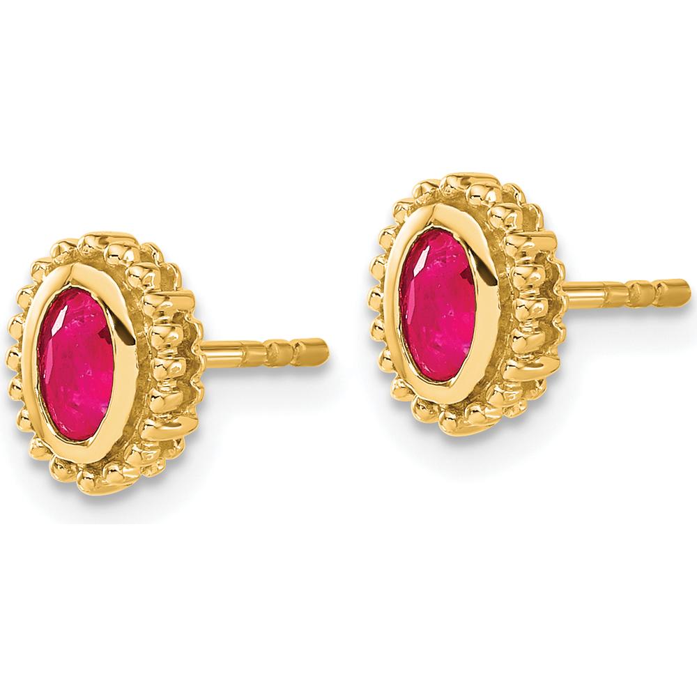 14K Yellow Gold Oval Ruby Post Earrings - 0.32 Carat Total Ruby Weight by Monteluci Fine Jewelry