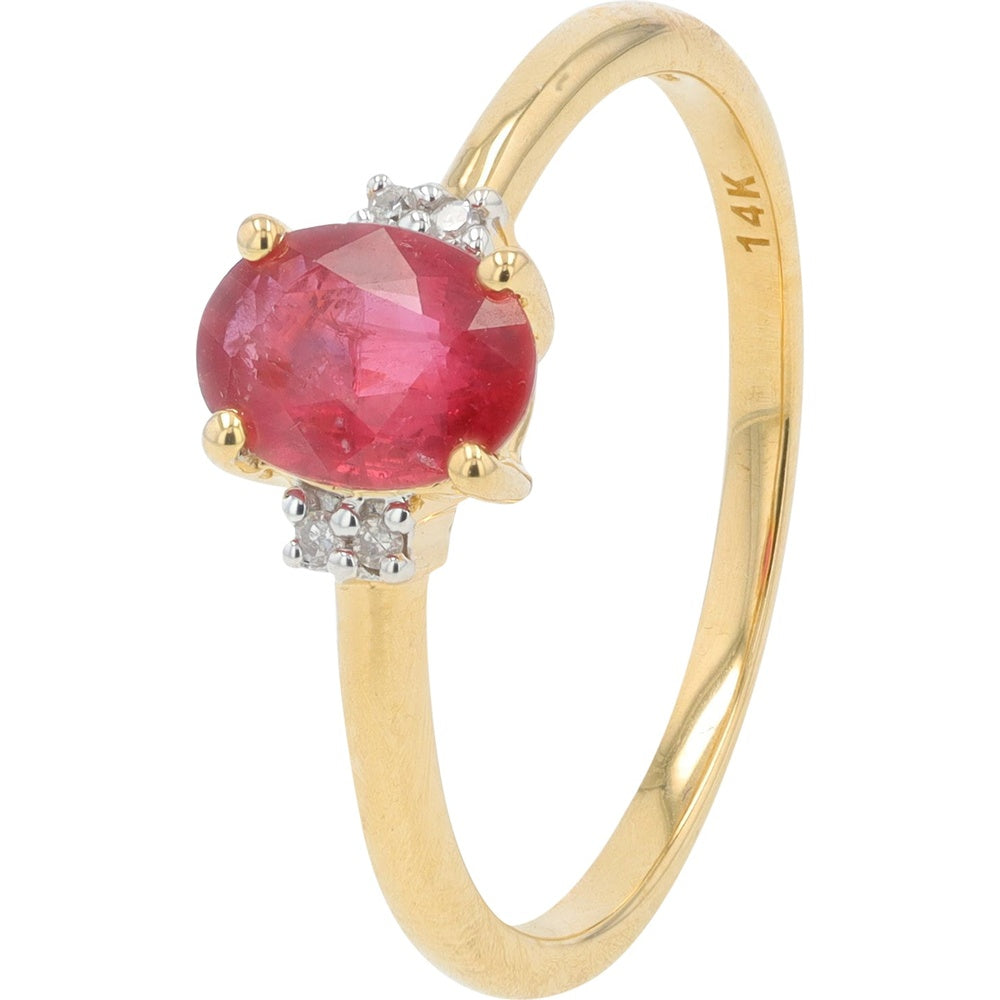 14K Yellow Gold Oval Ruby Ring with Diamond Accents - 0.05 Carat Total Diamond Weight