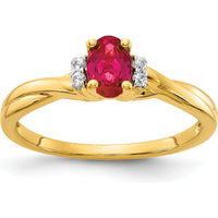 14K Yellow Gold Oval Ruby Ring with Round Diamonds - 0.6 Carat Ruby, 0.048 Carat Diamonds by 0