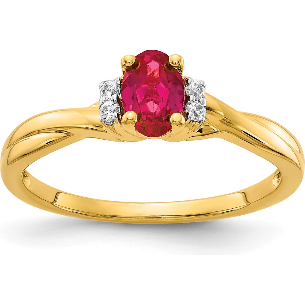 14K Yellow Gold Oval Ruby Ring with Round Diamonds - 0.6 Carat Ruby, 0.048 Carat Diamonds by 0
