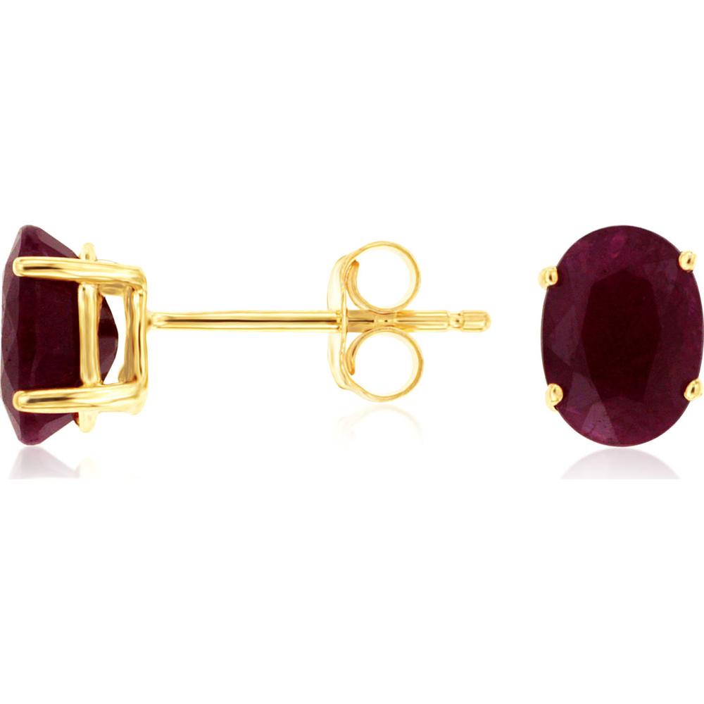 14K Yellow Gold Oval Ruby Stud Earrings - 1.80 Carat Total Gem Weight - Royal Jewelry