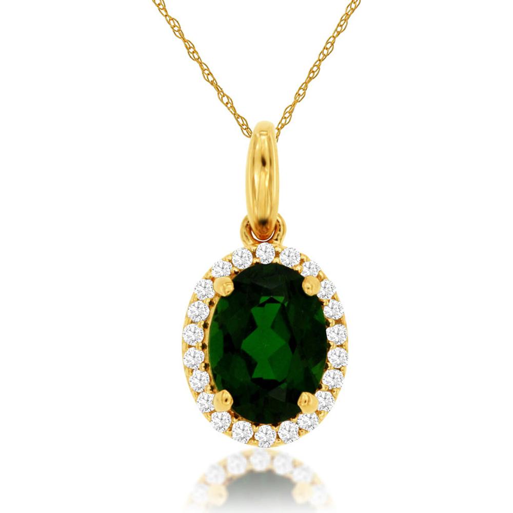 14K Yellow Gold Oval Russalite and Diamond Halo Pendant - 1.30 Carat Russalite, 0.14 Carat Total Diamond Weight - Royal Jewelry