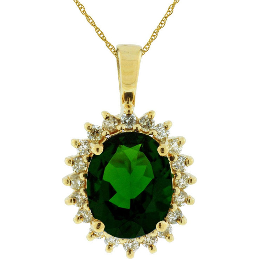 14K Yellow Gold Oval Russalite and Diamond Halo Pendant - 2.60 Carat Russalite and 0.36 Carat Diamond Total Weight - Royal Jewelry