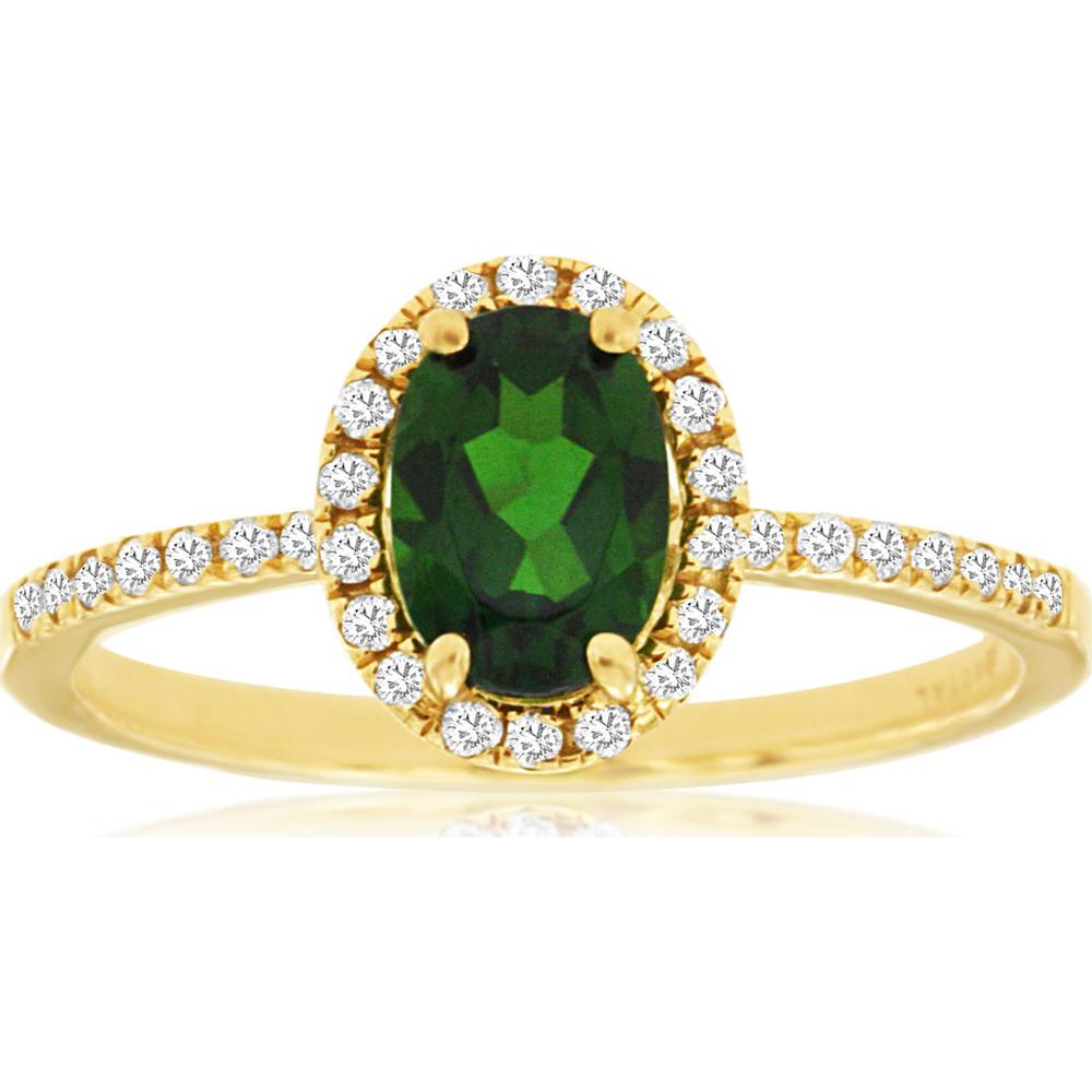 14K Yellow Gold Oval Russalite & Diamond Halo Ring - 0.95 Carat Russalite & 0.17 Carat Total Diamond Weight - Royal Jewelry