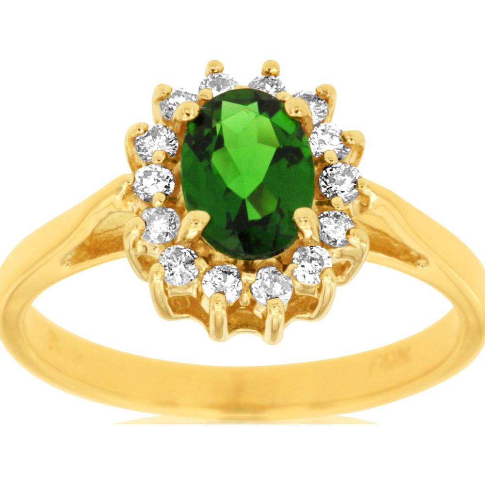 14K Yellow Gold Oval Russalite & Diamond Halo Ring - 0.95 Carat Russalite & 0.30 Carat Total Diamond Weight - Royal Jewelry