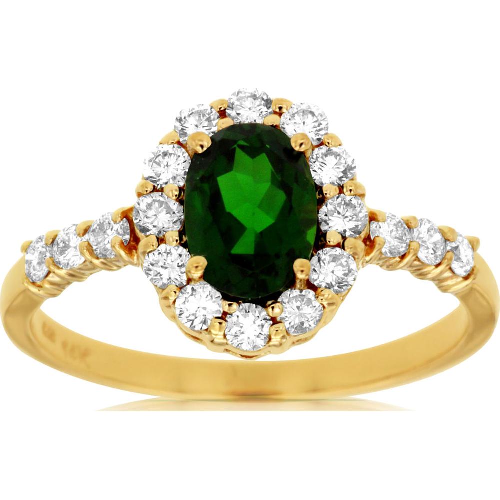 14K Yellow Gold Oval Russalite and Diamond Halo Ring - 0.95 Carat Russalite and 0.47 Carat Total Diamond Weight - Royal Jewelry