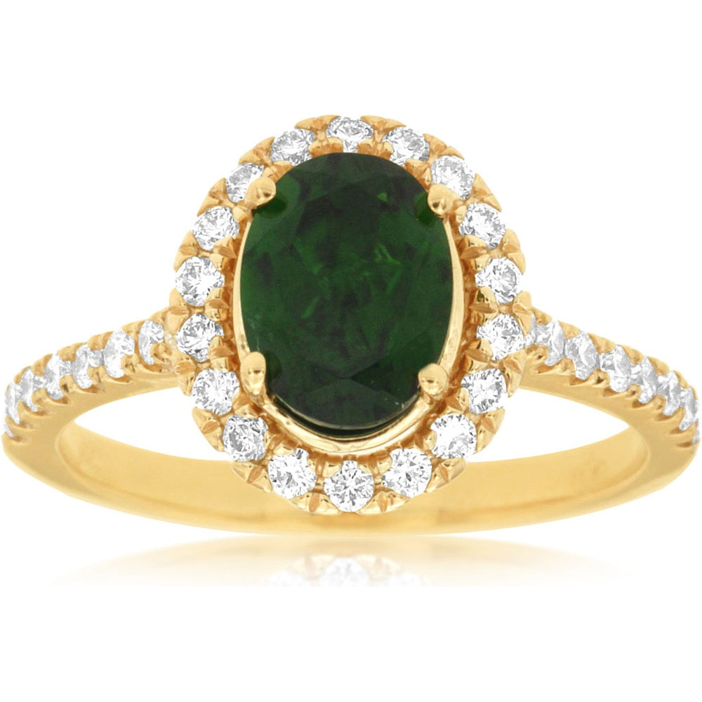 14K Yellow Gold Oval Russalite and Diamond Halo Ring - 1.30 Carat Russalite with 0.50 Carat Total Diamond Weight - Royal Jewelry